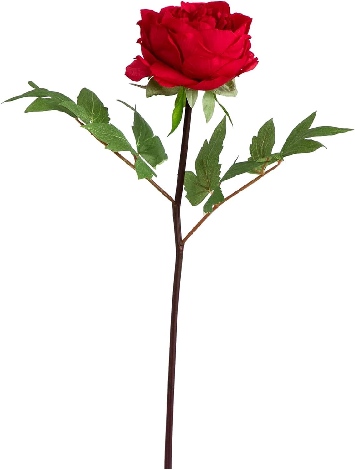 Red 20-Inch Artificial Peony Flower Stems Set of Three