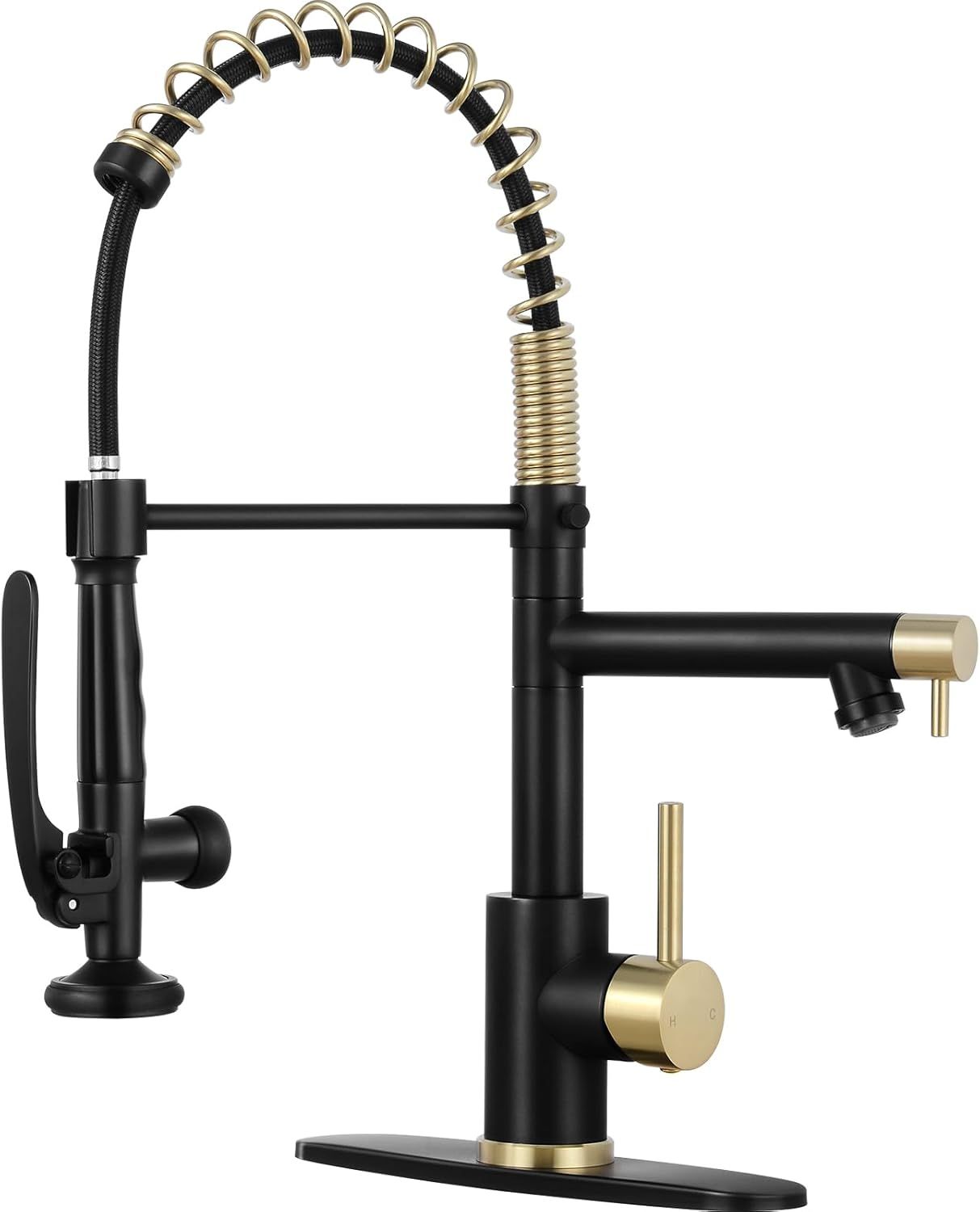 Matte Black and Gold Stainless Steel Pull Down Kitchen Faucet