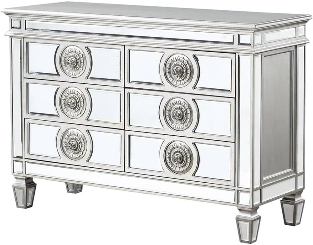 Antique Platinum Mirrored 6-Drawer Wooden Server