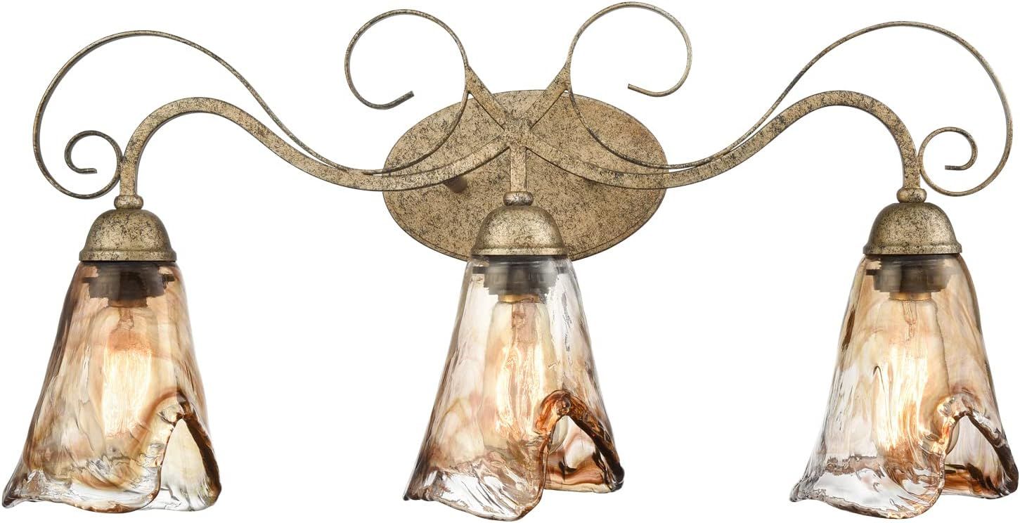 Amber Glass and Bronze 3-Light Vanity Fixture