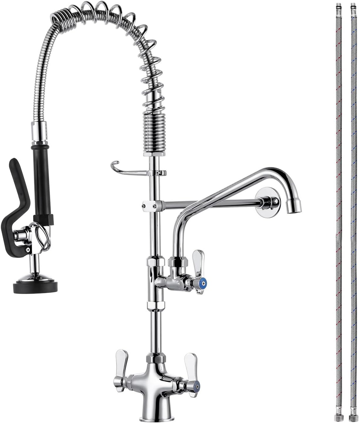 27" Polished Chrome Triple Handle Pull Down Kitchen Faucet