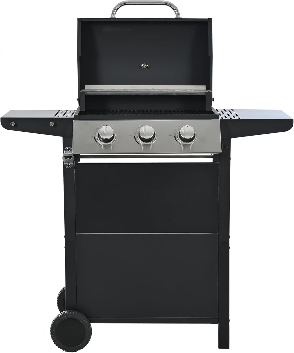 3-Burner Black Stainless Steel Propane Gas Grill with Side Burner