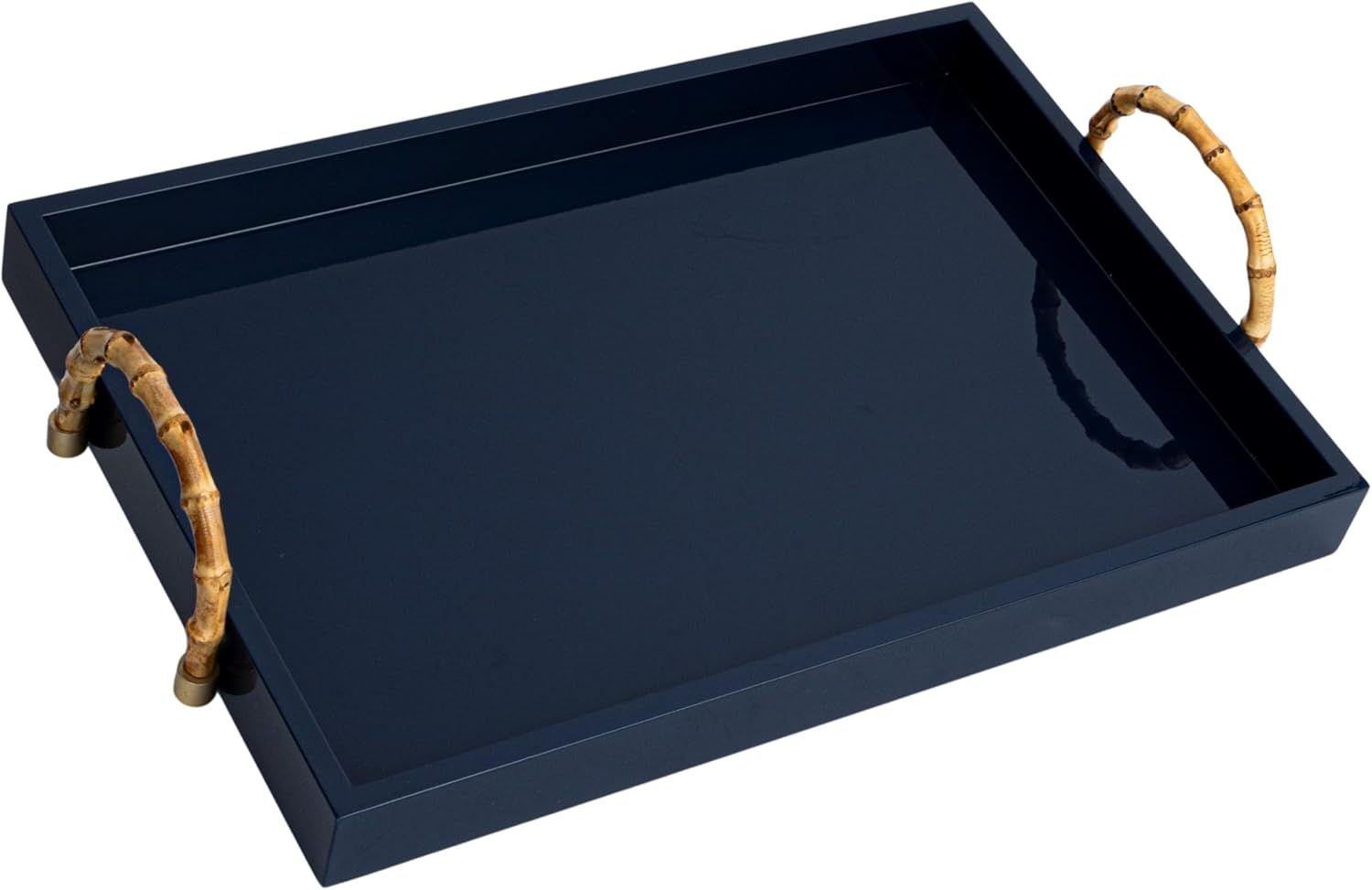 Navy Bamboo and Metal Coastal Serving Tray with Handles