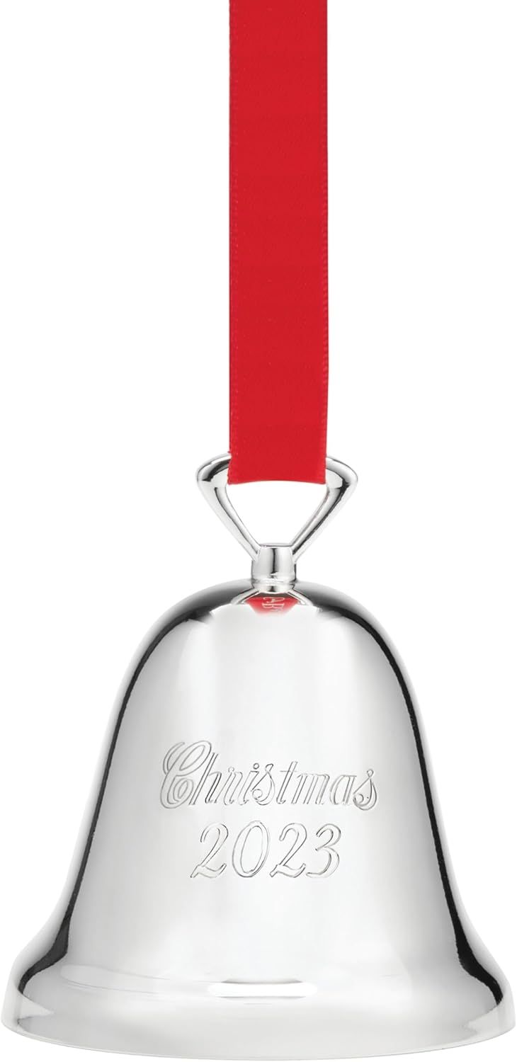 2023 Silverplate Christmas Bell Ornament with Red Ribbon