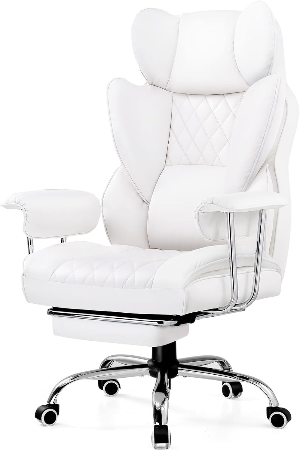 White Ergonomic PU Leather Gaming Chair with Footrest