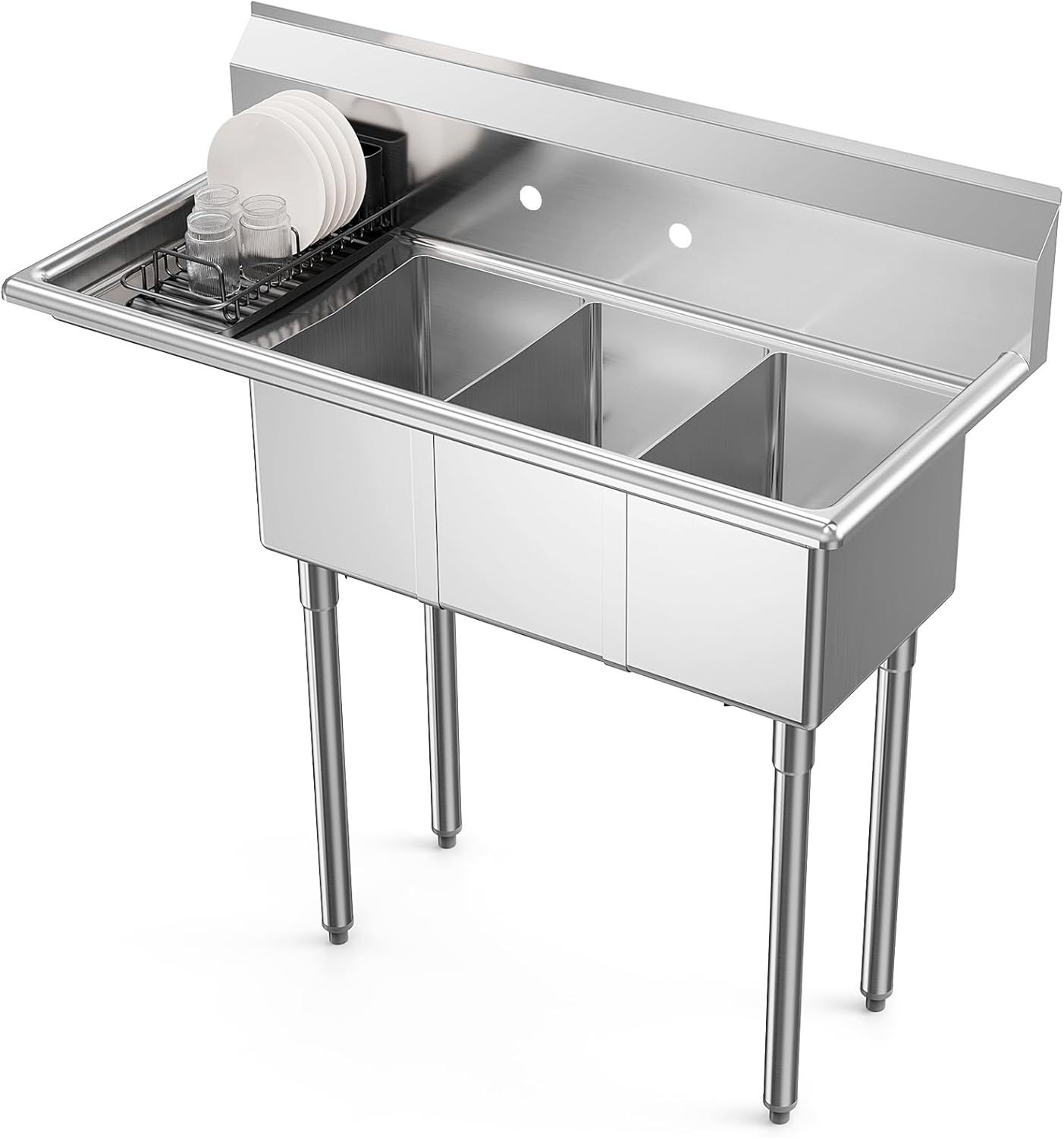 Stainless Steel 3-Compartment Utility Sink with Left Drainboard