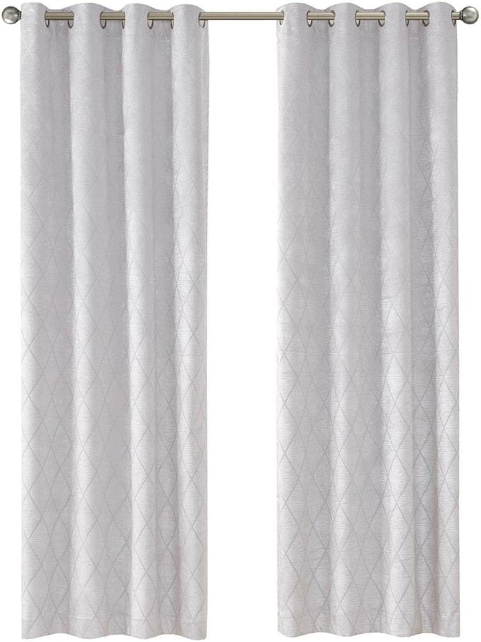 Silver Diamond Jacquard Blackout Curtain Panel with Grommet Top