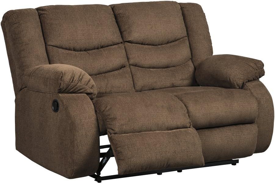 Signature Design by Ashley Tulen Modern Manual Pull Tab Reclining Loveseat, Dark Brown