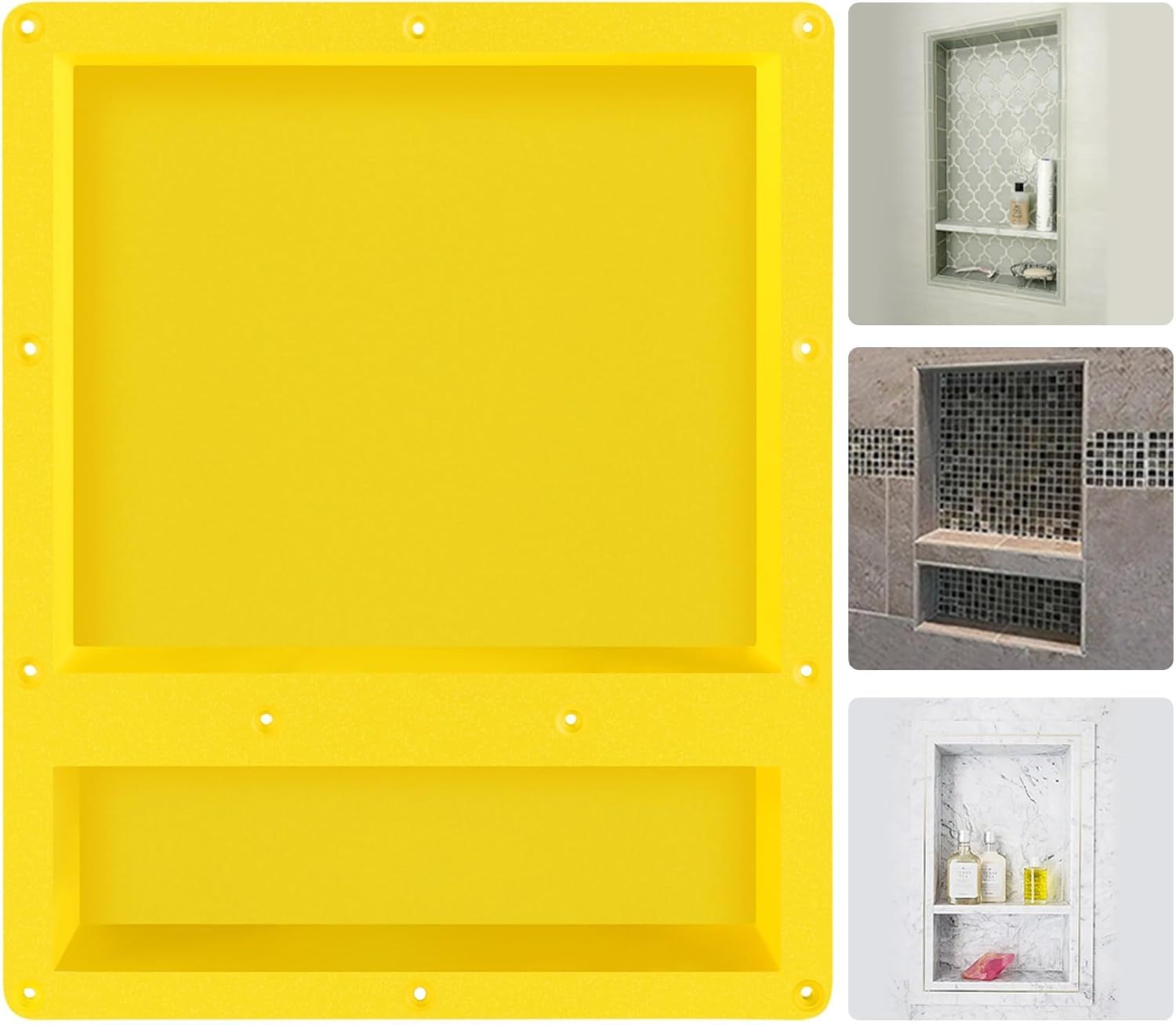 Yellow Rectangular Double Shelf Leakproof Shower Niche