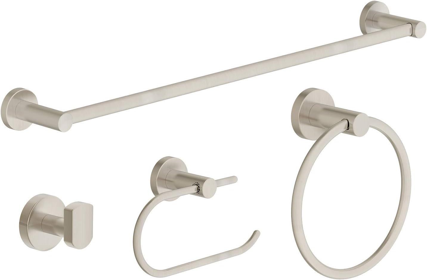 Satin Nickel 4-Piece Wall-Mounted Bathroom Hardware Set