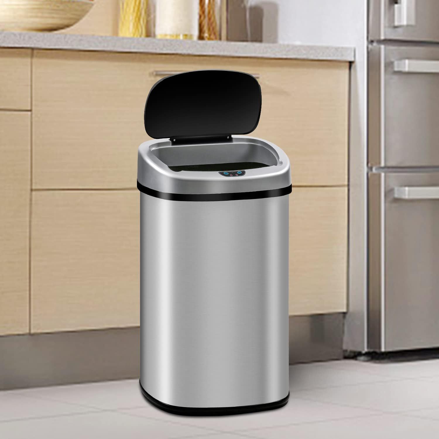 13 Gallon Silver Stainless Steel Touchless Trash Can