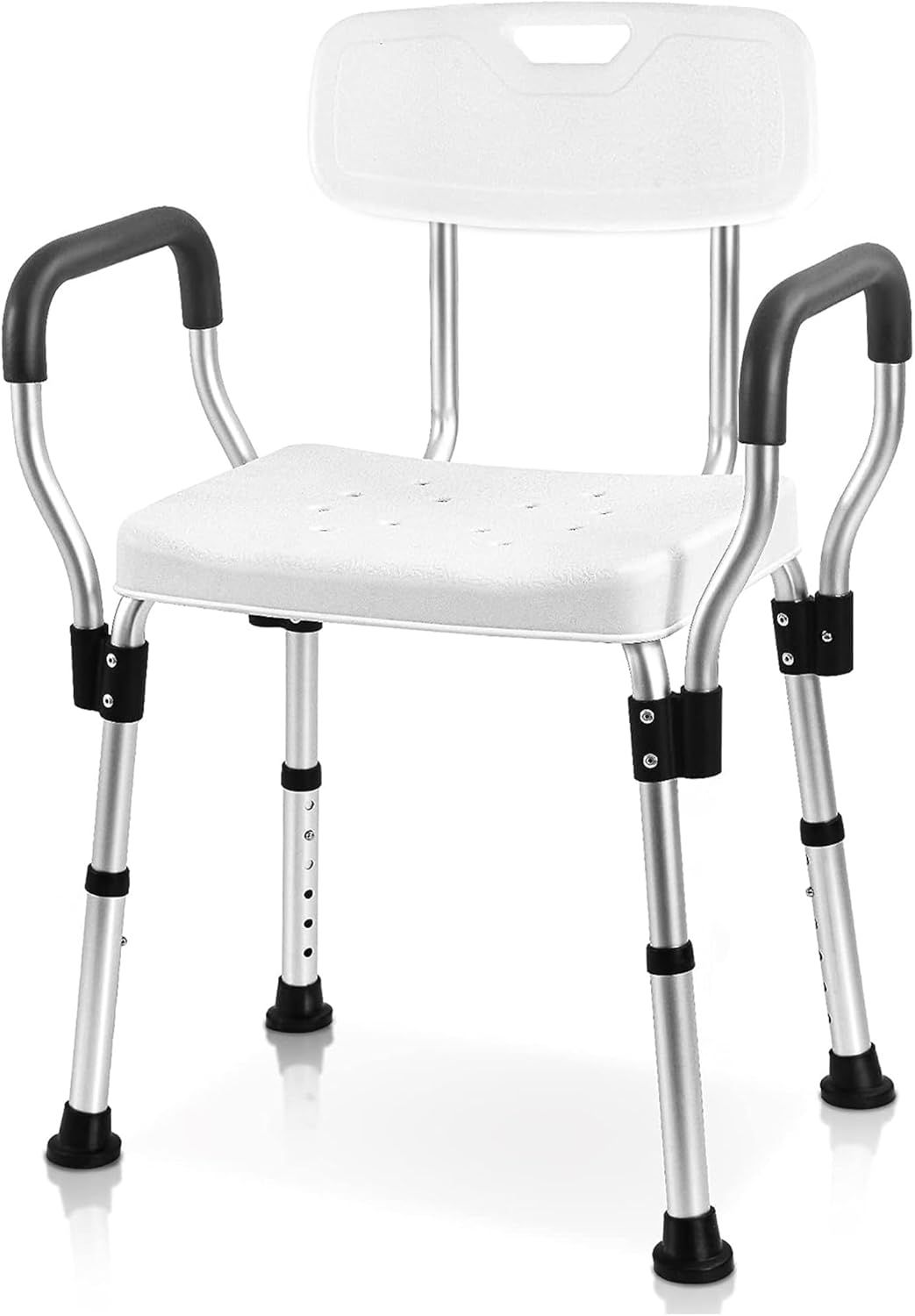 Heavy Duty White and Silver Aluminum Shower Chair with Arms