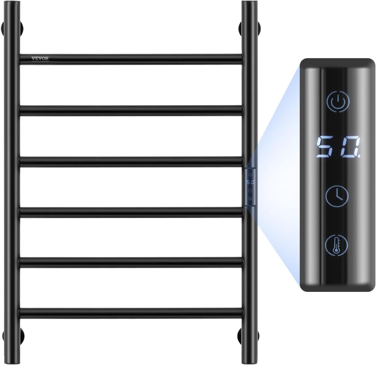 Black Stainless Steel Wall Mounted Heated Towel Rack with Timer