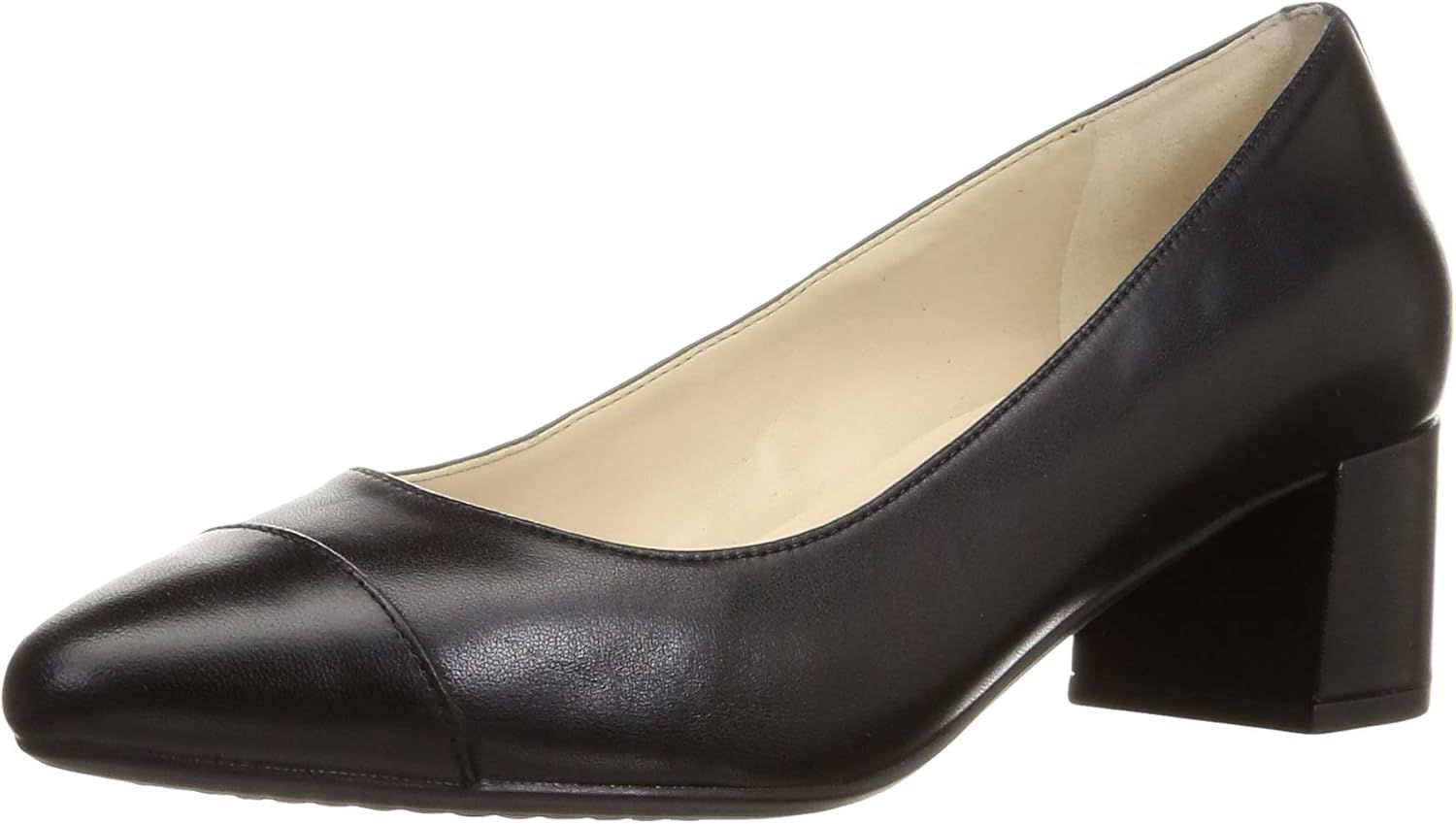 Black Genuine Leather Block Heel Formal Pumps