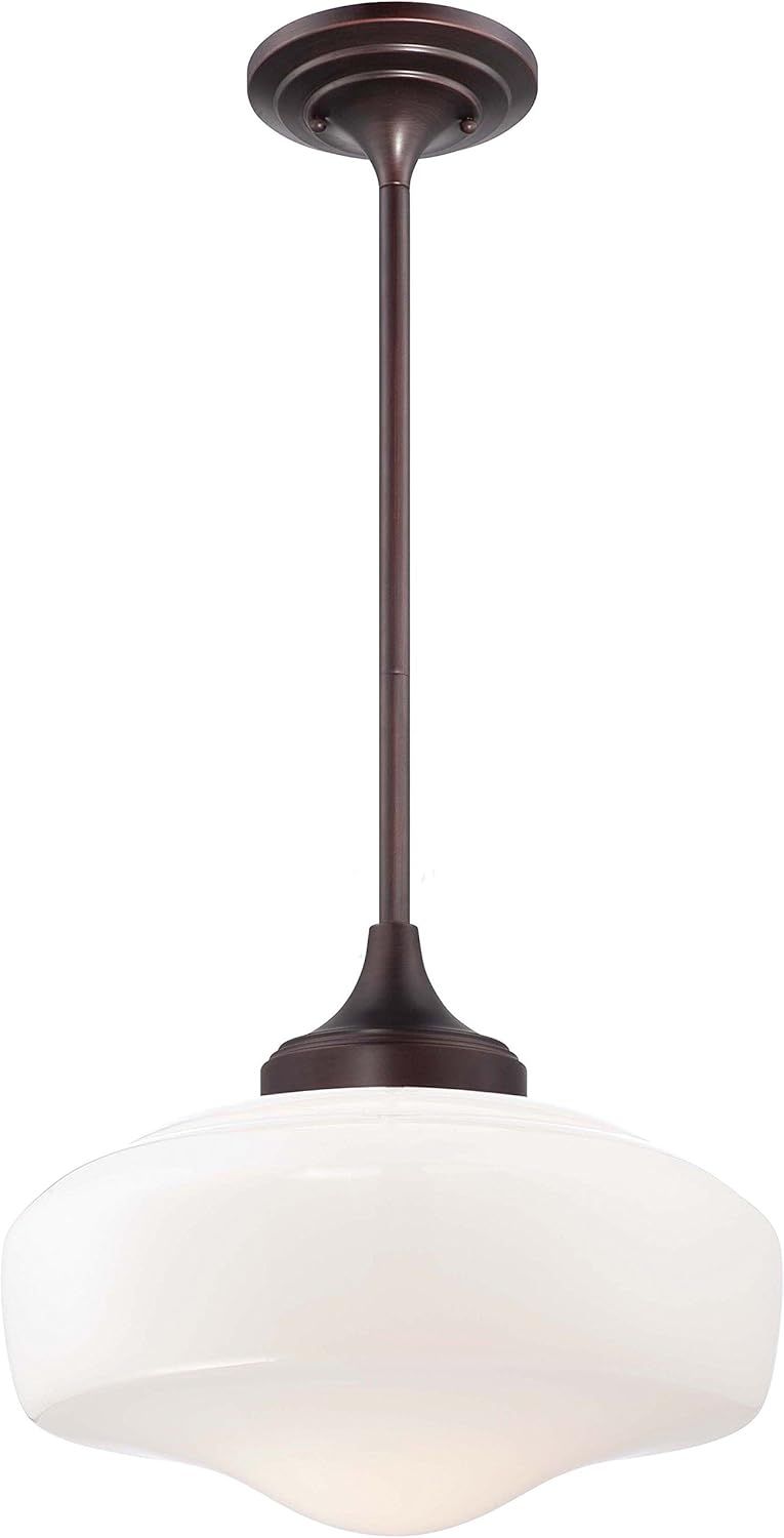 Brushed Bronze Opal Glass Contemporary Pendant Light, 1-Light