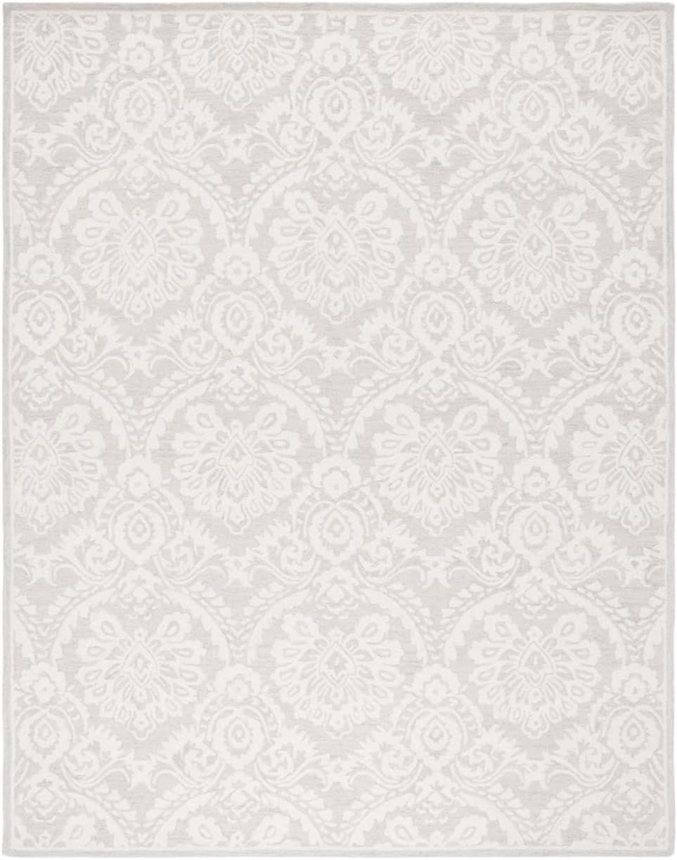 Safavieh Blossom Collection Area Rug - 9' x 12', Silver & Ivory, Handmade Wool, Ideal for High Traffic Areas in Living Room, Bedroom (BLM106G)