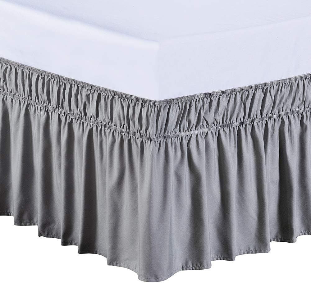 Gray Queen/King Polyester Cotton Wrap Around Bed Skirt