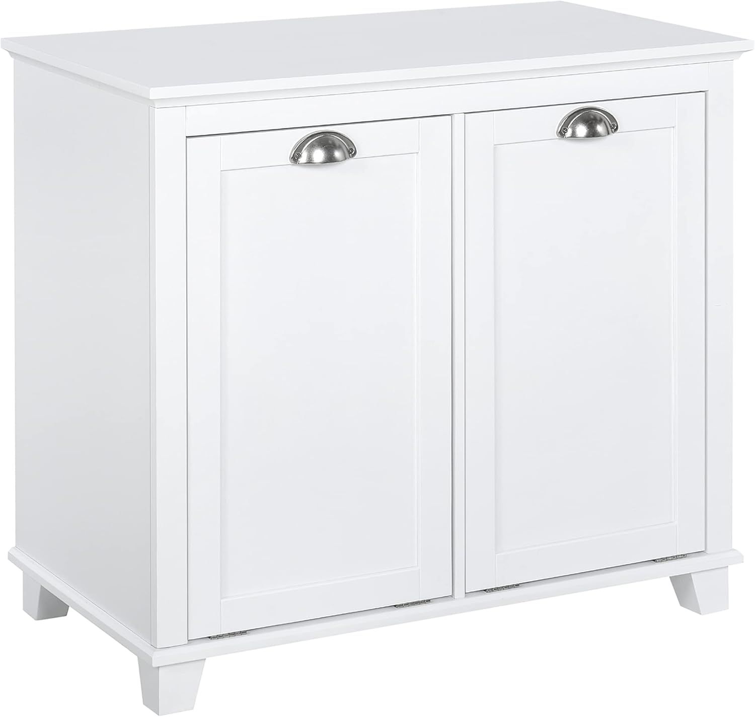 White Dual Tilt-Out Laundry Hamper Bathroom Cabinet