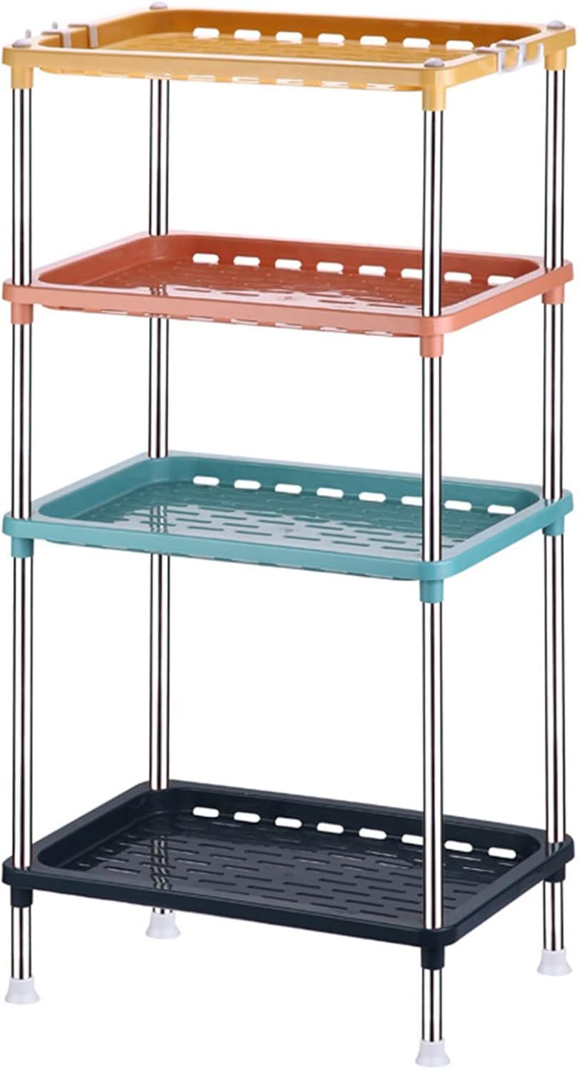 Multicolor 4-Tier Plastic Storage Rack with Metal Frame