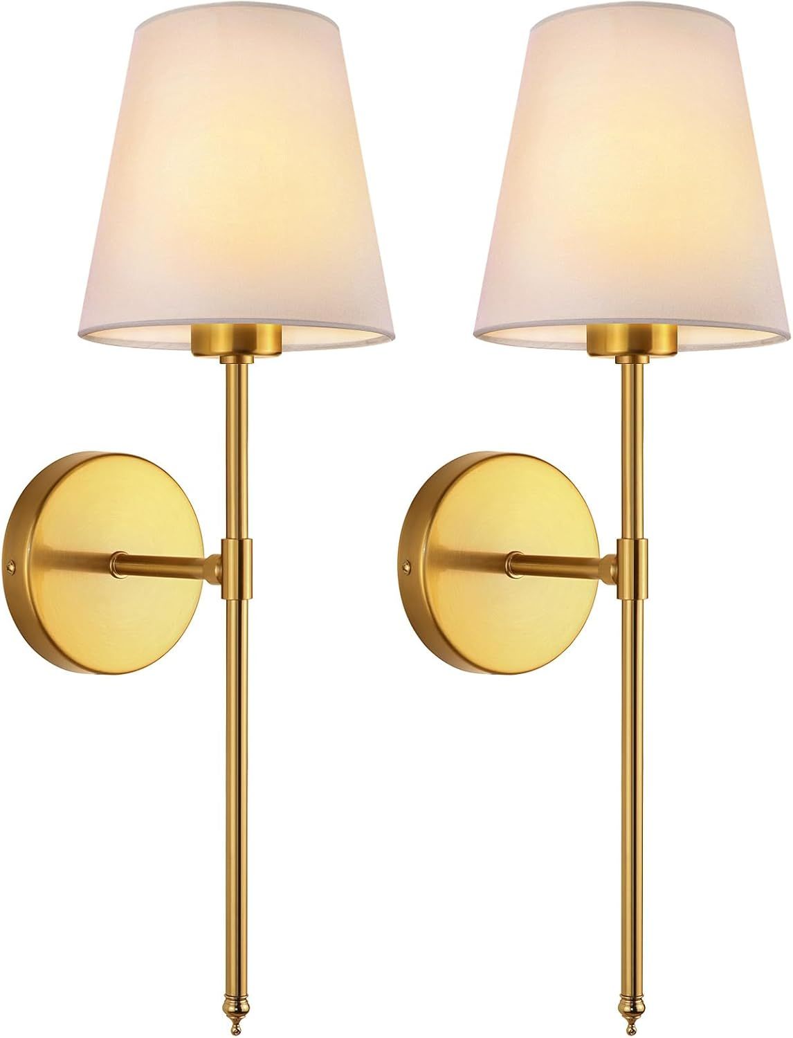 Gold and White Fabric Shade Wall Sconce Set of 2