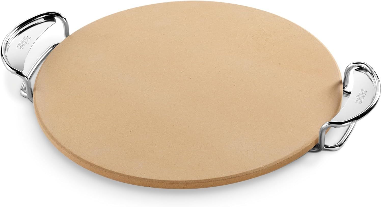 Beige Cordierite Pizza Stone with Metal Carry Rack