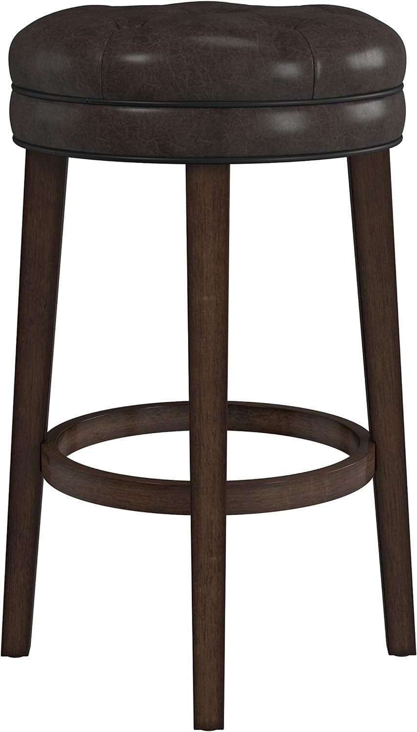 Dark Brown Backless Swivel Wood Bar Stool