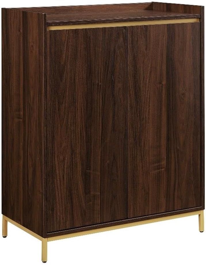 Dark Walnut and Gold Adjustable Shelving Accent Cabinet