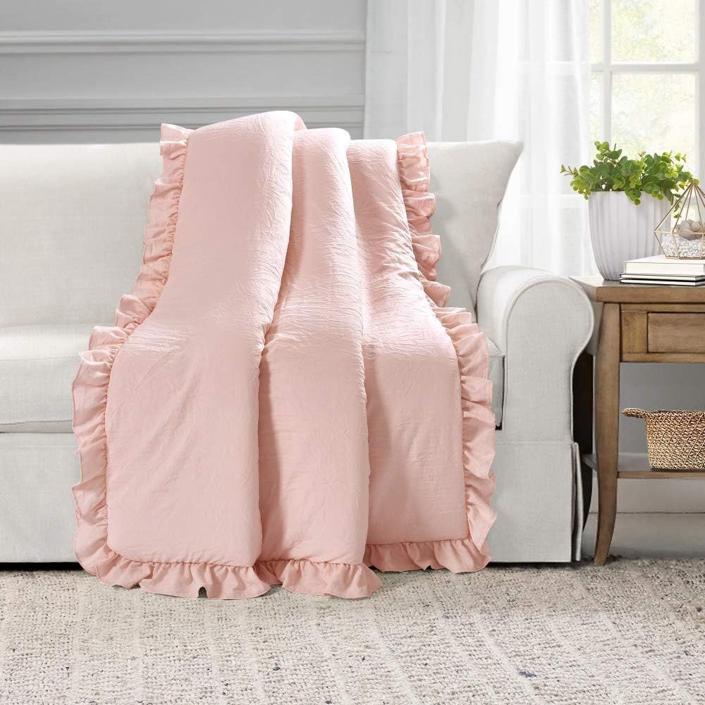 Blush Pink Ruffled Edge Polyester Throw Blanket