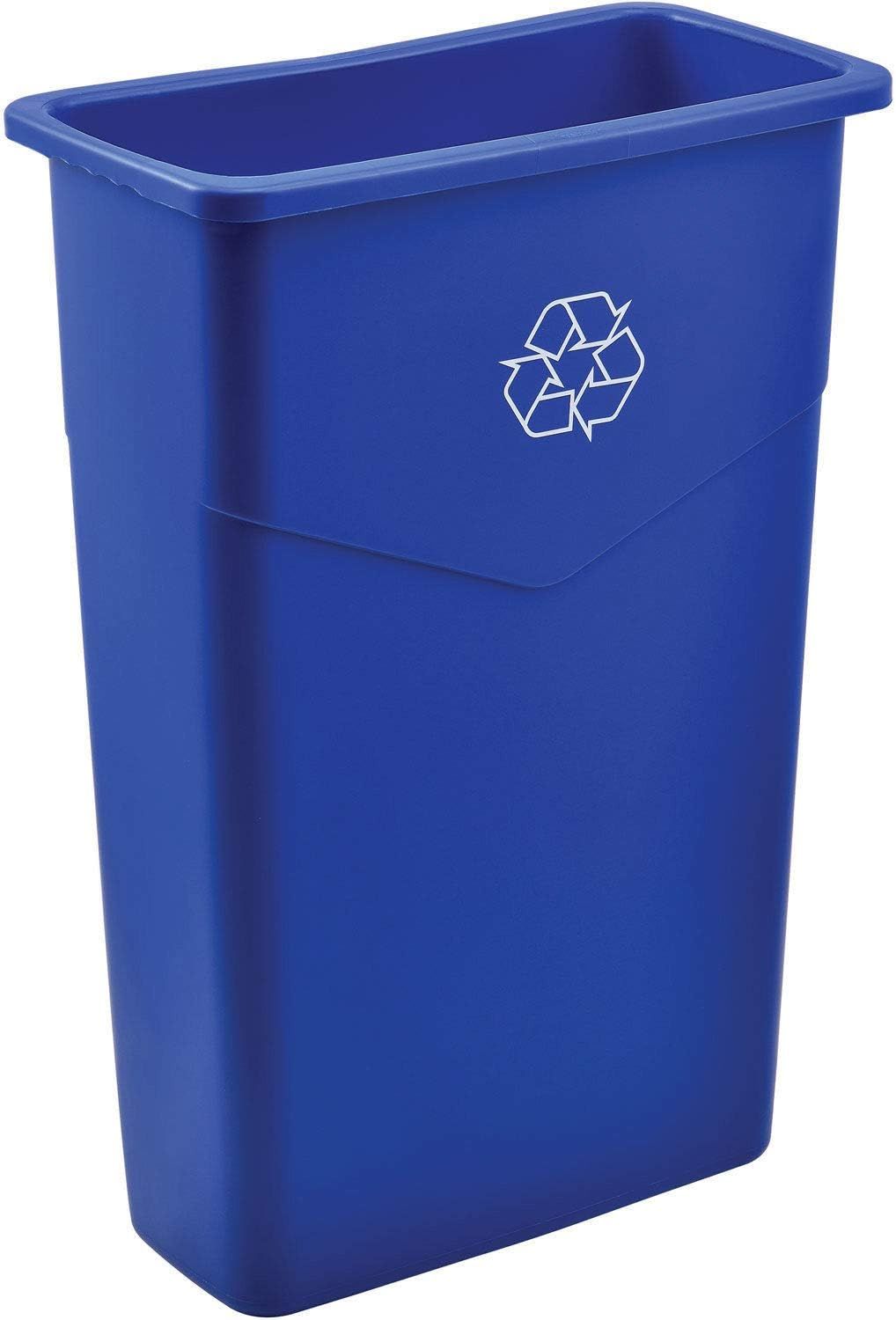 Slim Blue Plastic 23 Gallon Recycling Bin for Office