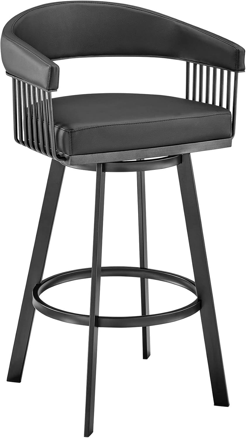 Chelsea 25" Black Metal Swivel Bar Stool with Faux Leather