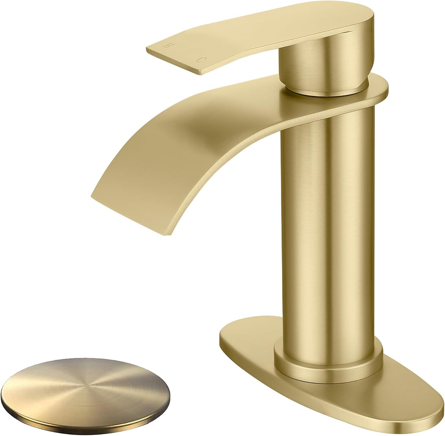 Brushed Gold Stainless Steel Single Handle Waterfall Faucet