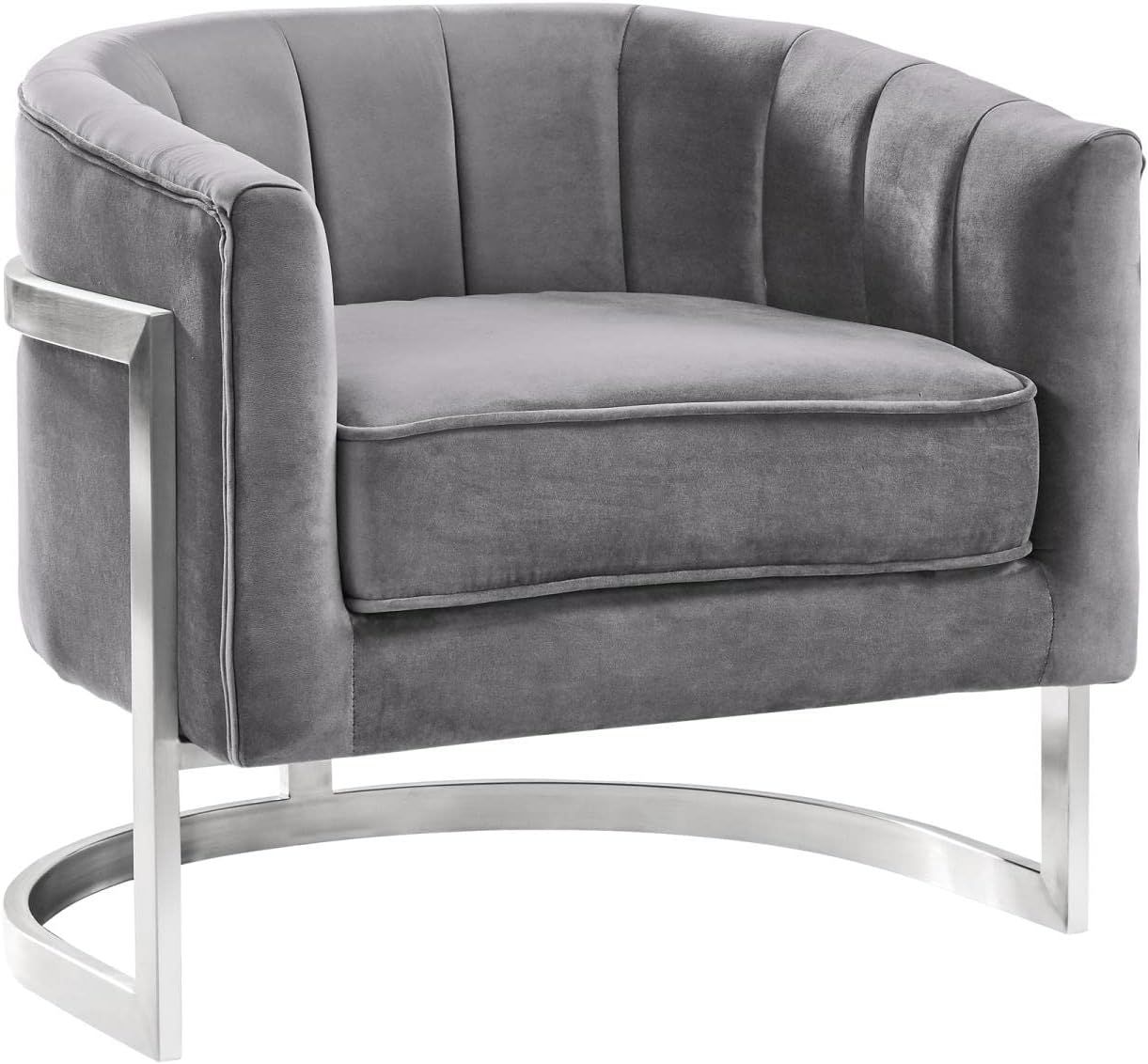 27'' Gray Velvet and Metal Contemporary Accent Chair