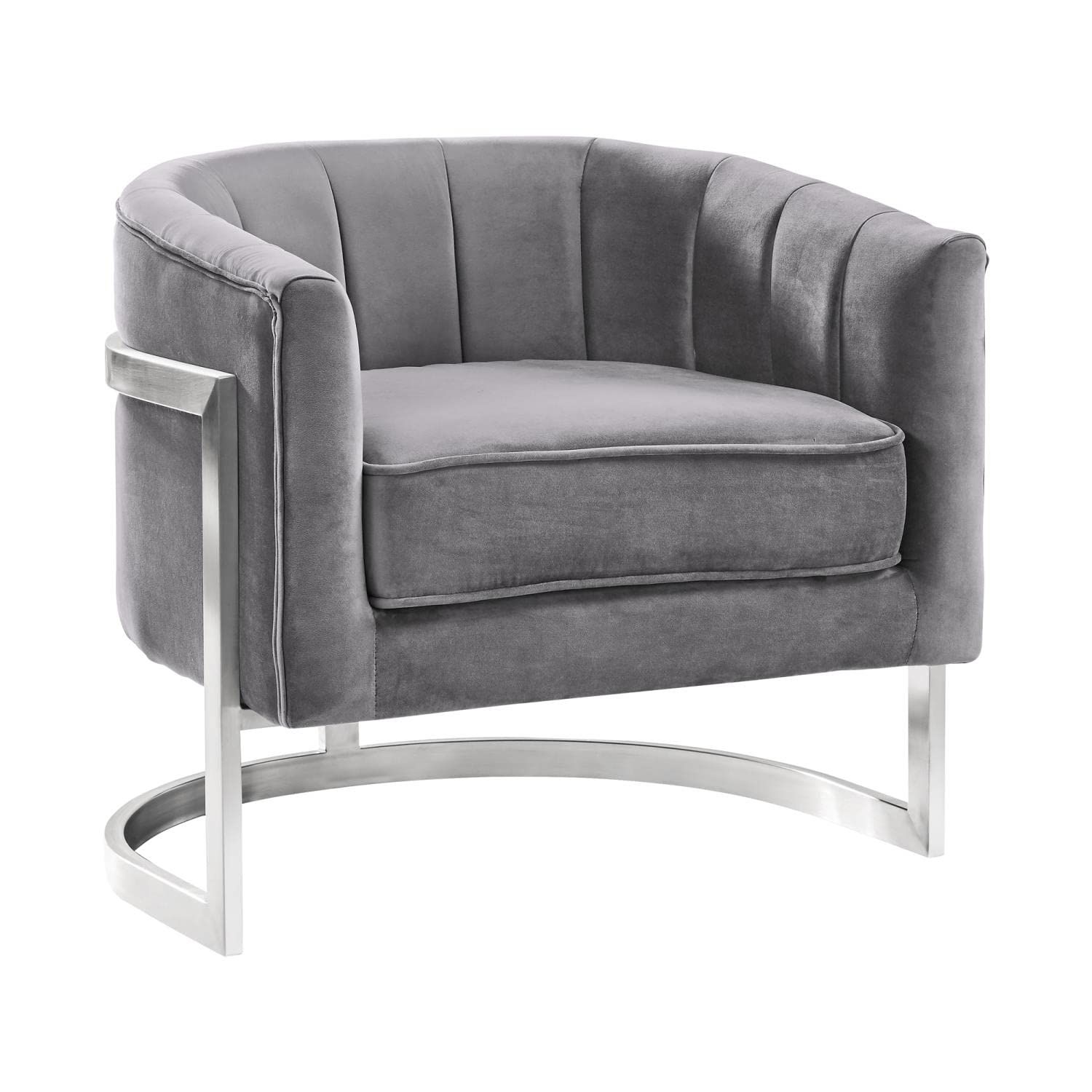 27'' Gray Velvet and Metal Contemporary Accent Chair