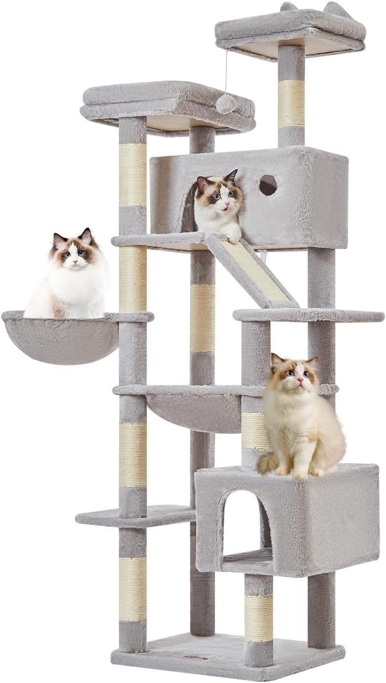 Light Gray 71-Inch Multi-Level Cat Tree with Sisal Posts