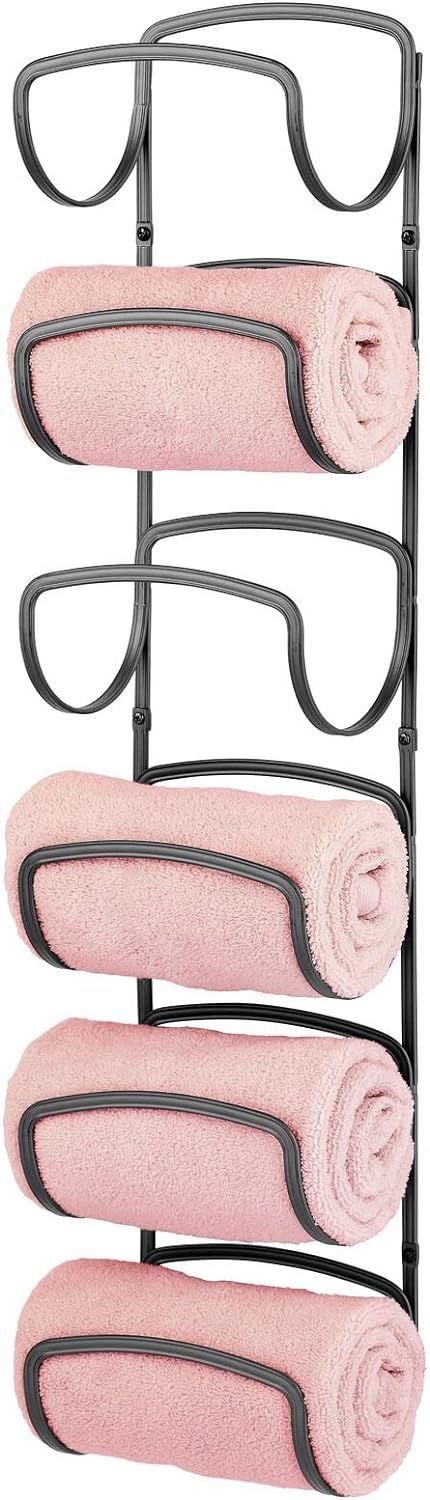 Black Steel Wall-Mounted Six-Tier Towel Rack