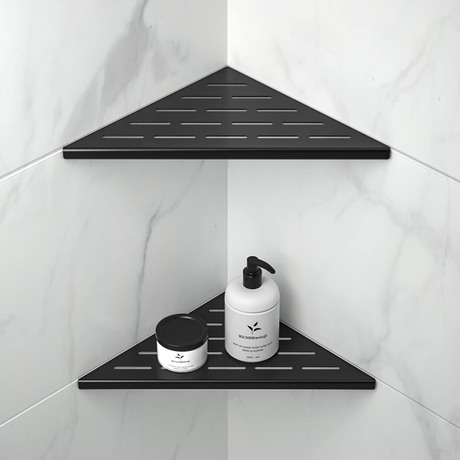 Matte Black Stainless Steel Corner Shower Shelves, 2 Pack