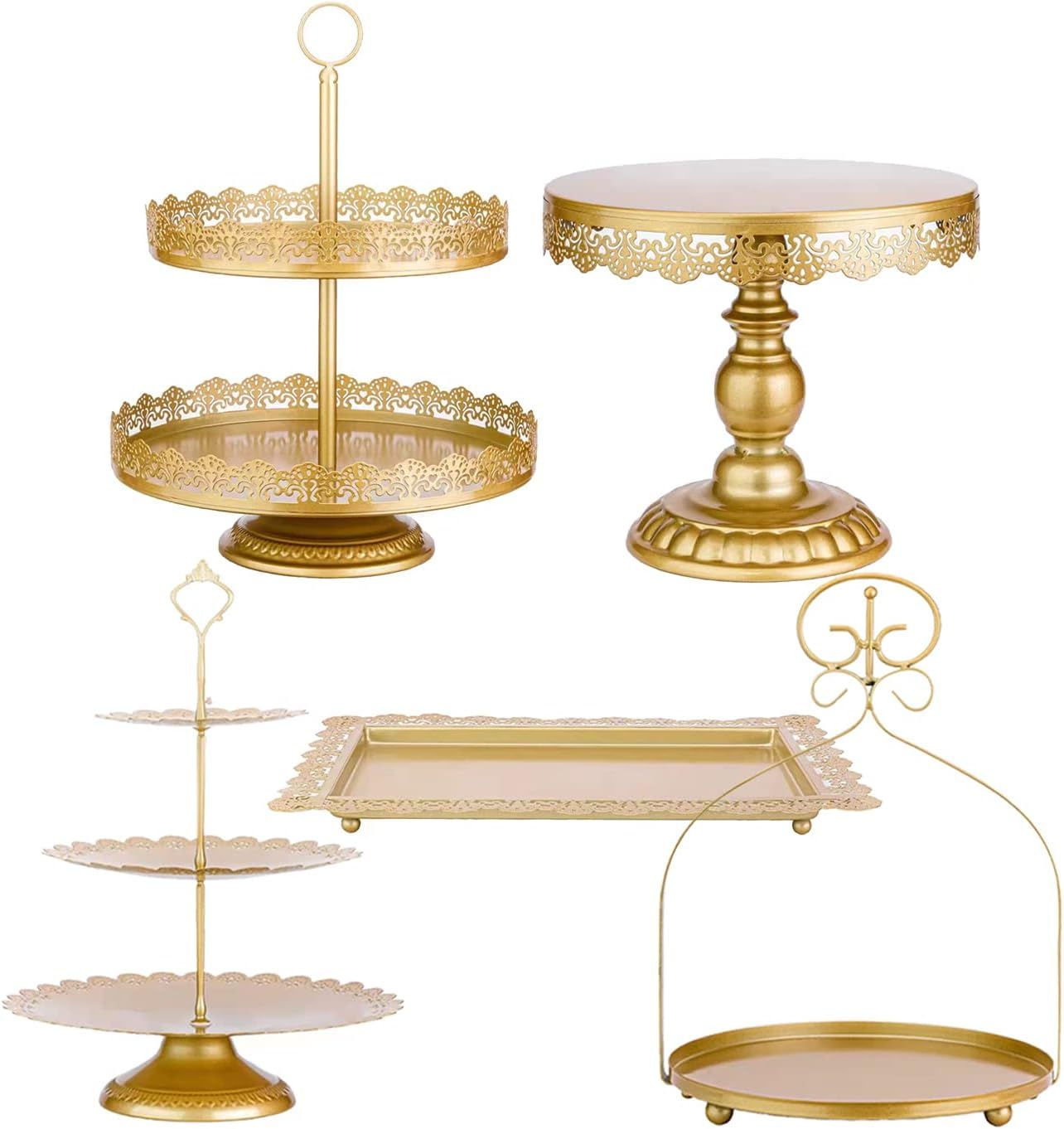 Gold Lacquered 5-Piece Metal Cake Stand Set