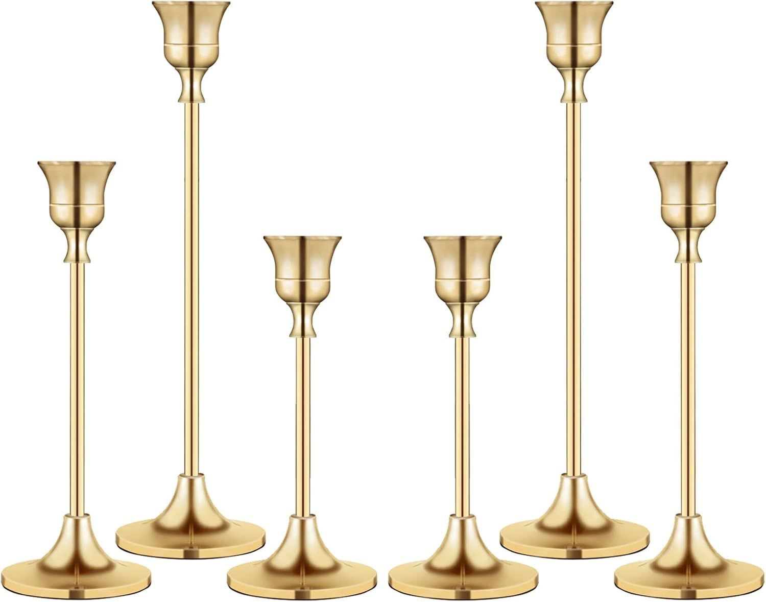 Gold Brass Vintage Taper Candle Holder Set