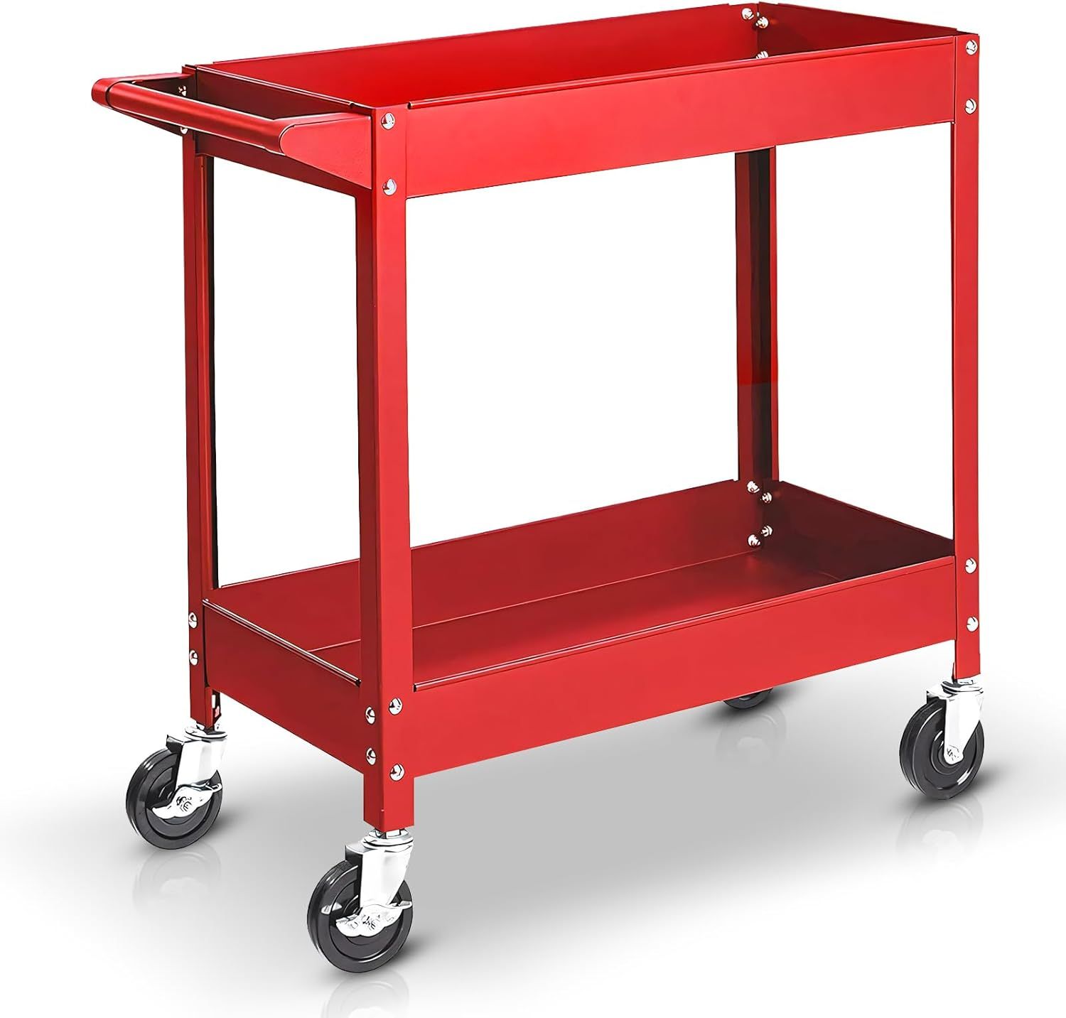 Red Heavy Duty 2-Shelf Steel Utility Cart with Swivel Casters