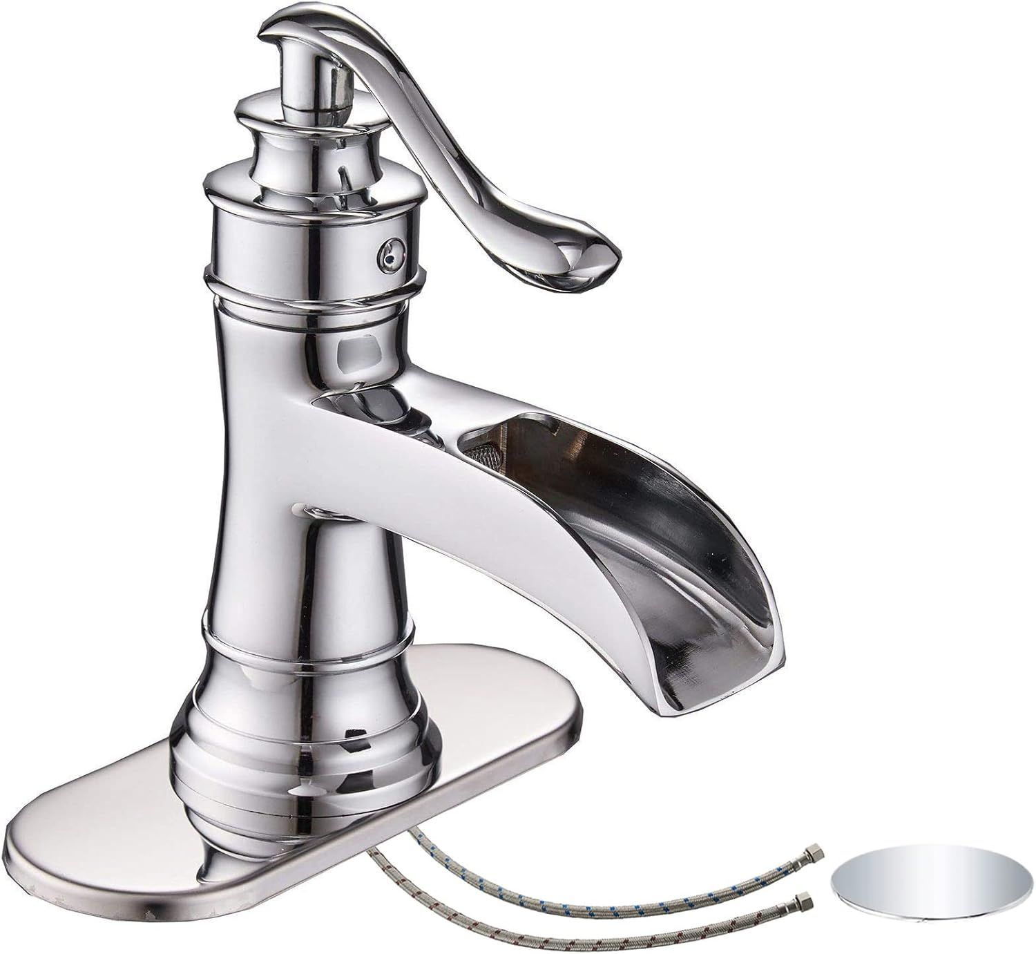 Chrome Single Handle Waterfall Bathroom Faucet with Pop-Up Drain