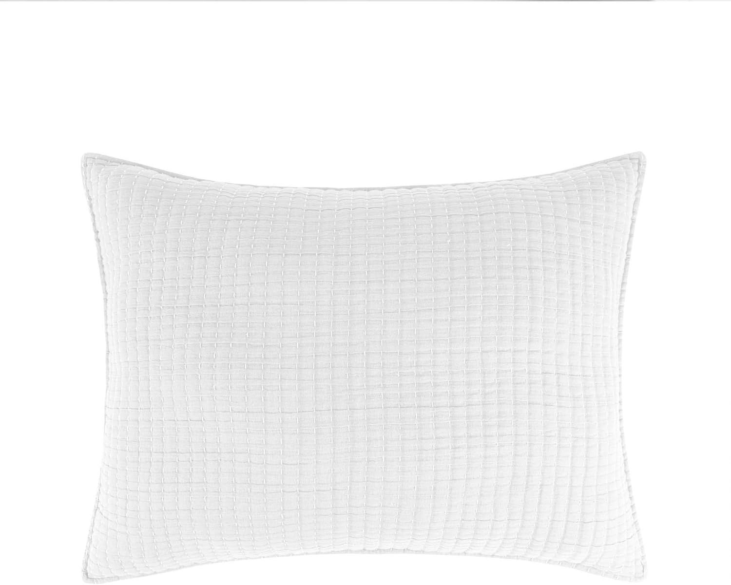 Bright White Cotton King Sham with Woven Texture