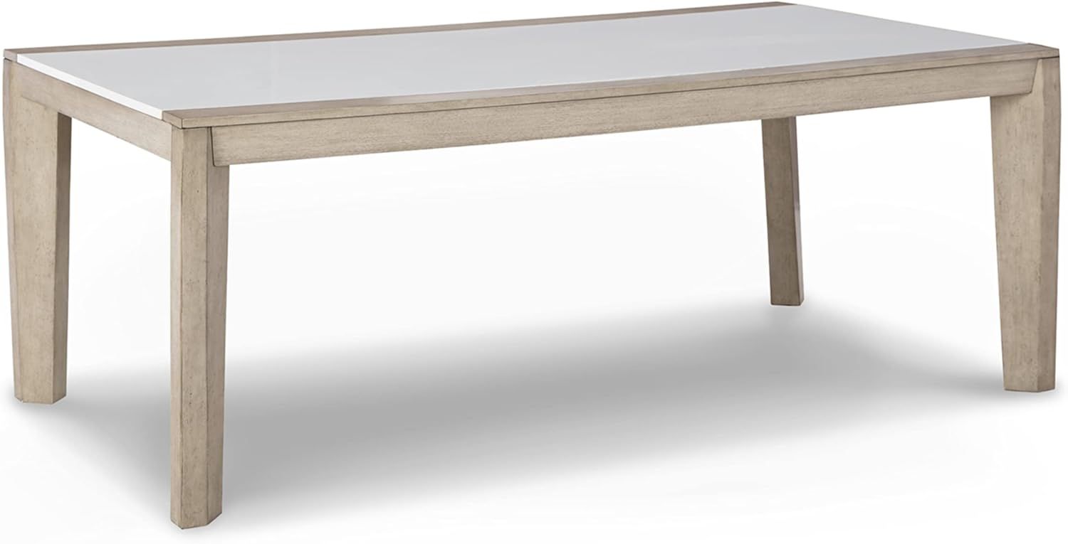 Contemporary Beige & White Wood Dining Table with Acrylic Insert