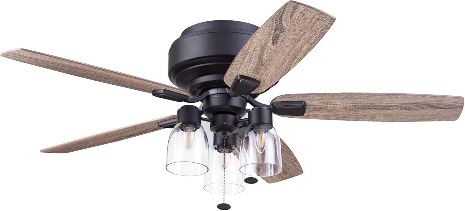 Magonia 52-Inch Matte Black and Pine Ceiling Fan with Light