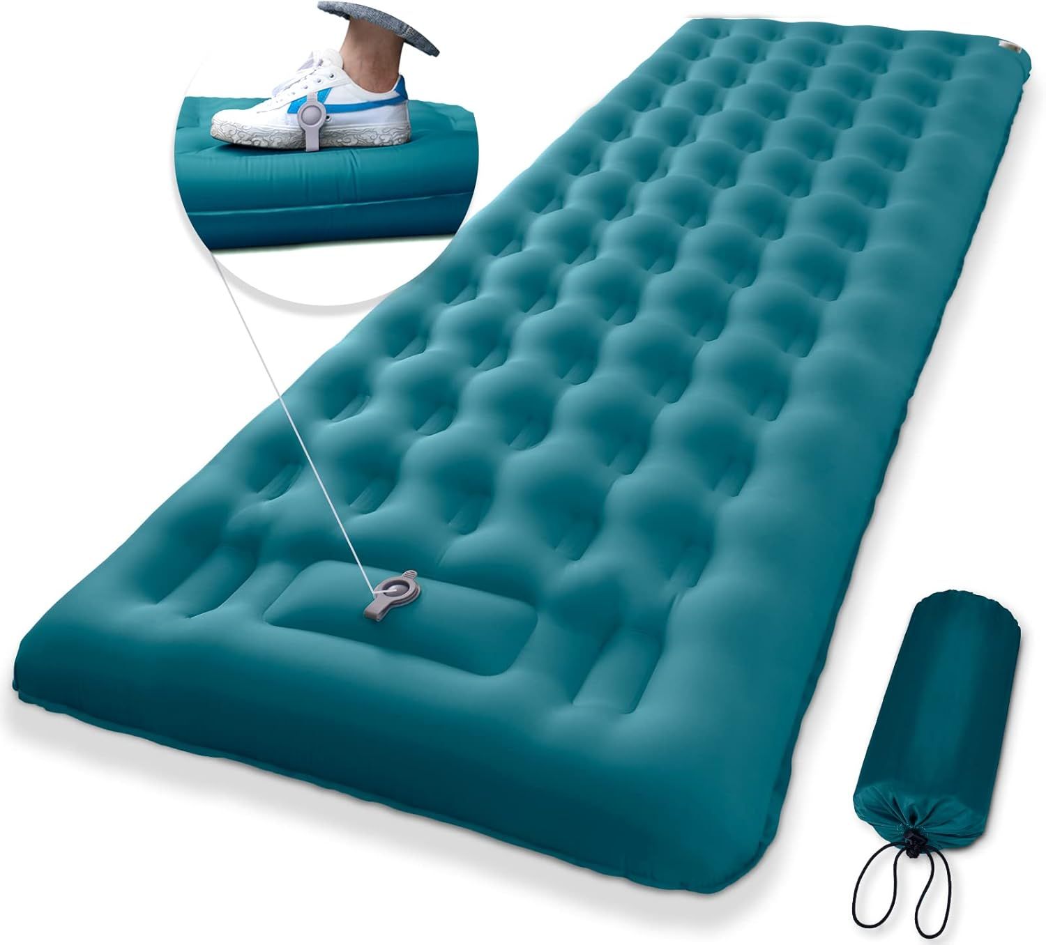 Teal 5-Inch Inflatable Camping Sleeping Pad with Foot Pump