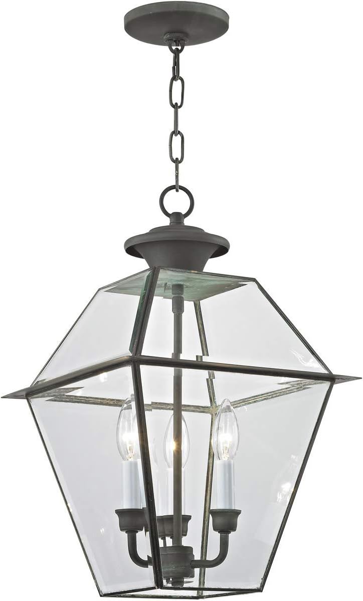 Charcoal Brushed Nickel 3-Light Outdoor Island Pendant with Clear Beveled Glass