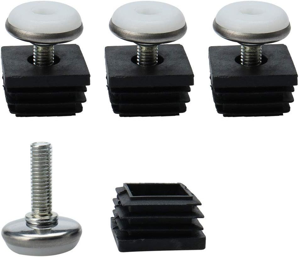 Adjustable Black and Silver Leveling Feet with Nut Plug, Set of 4