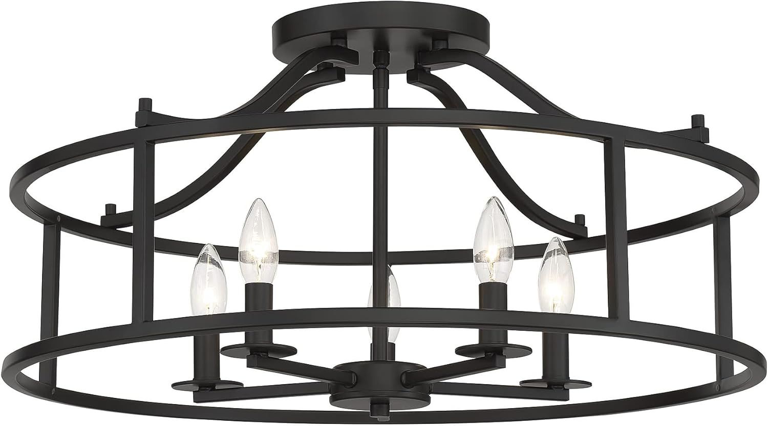 Matte Black Nickel Drum Semi-Flush Mount Ceiling Light