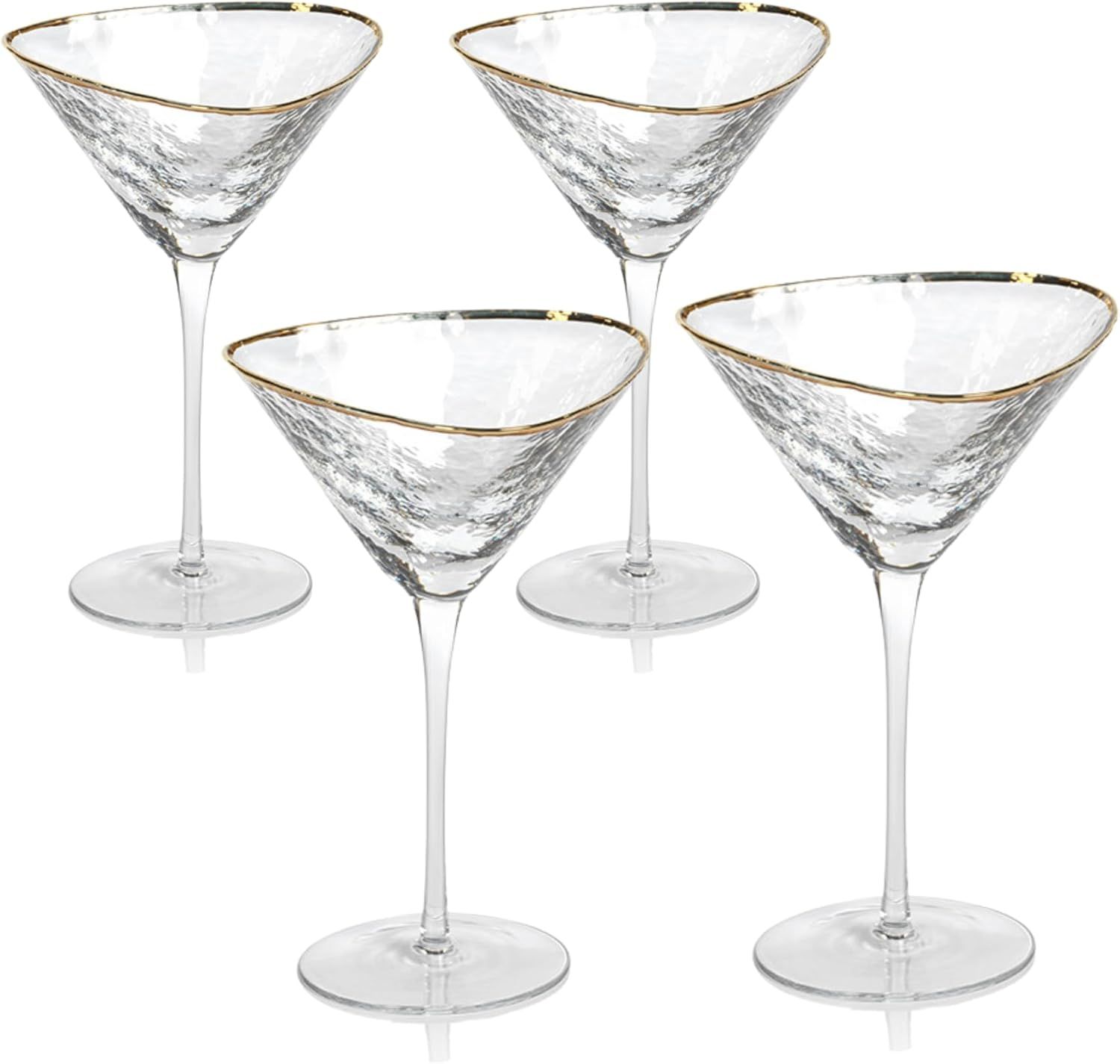 Clear Glass Martini Glasses with Gold Rim - Set of 4