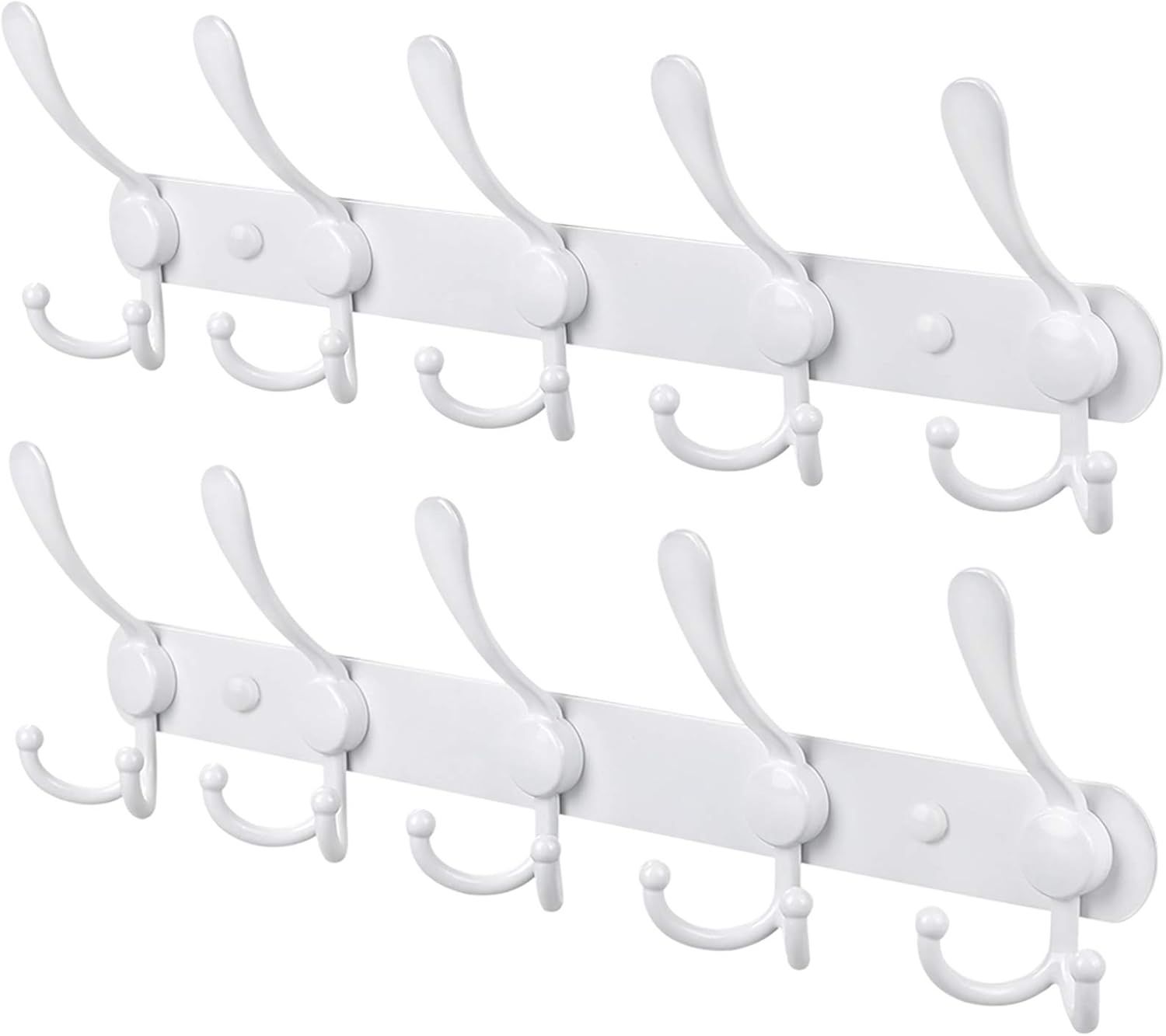 White Aluminum and Stainless Steel Wall Mounted Coat Rack with 15 Hooks