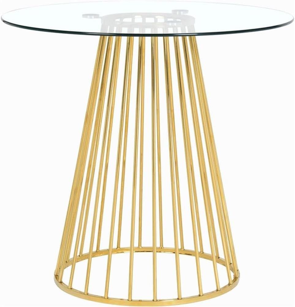 Round Clear Glass Counter Height Table with Gold Metal Base